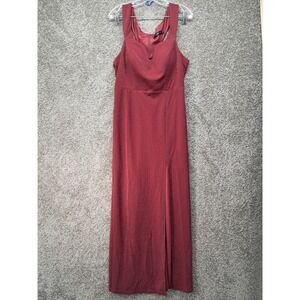 Ever Pretty Burgundy Metallic Sparkle Maxi Formal Gown Side Slit 7415 Size 12